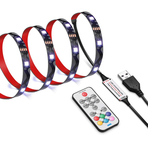 AMIR LED Streifen 1m, RGB LED Strip mit Fernbedienung, 18 Farbwechsel & 21 Modi LED Band Dimmbar, Selbstklebend Led Lichterkette Lichtband Leiste für Party, Gaming, Dekor, TV Hintergrundbeleuchtung