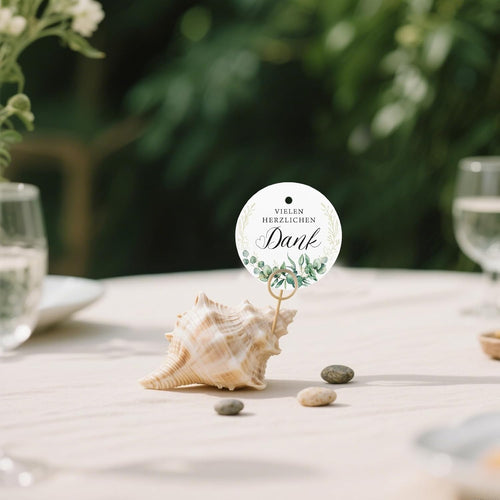 100 Stück Dankesetiketten rund 5 cm mit grünen Blättern – Geschenkanhänger mit Sprüchen & Schnur, Papieranhänger für Geschenkverpackung, Hochzeit, Party, Flaschen & Geschenkboxen