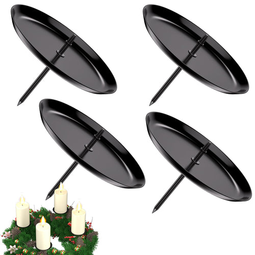 Adventskranz Kerzenhalter 6cm: 4 Stück Advents Kerzenständer für Stumpenkerzen | Metall Adventskerzenhalter mit Dorn | Weihnachtskranz Deko | Schwarz