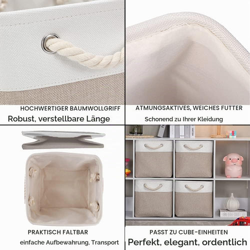 Mangata Stoff Aufbewahrungsbox 33x33x33 cm Faltbar Helles Khaki Weiß 1er Pack