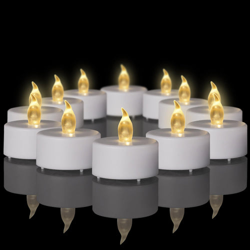 24 Stück LED Teelichter Kerzen, Batteriestart flammenlose realistische hell flackernde elektrische Kerzenlampe, Dose langlebig 200 Stunden Warmweiß, Hochzeiten, Partys ,Festivals,Wohndekoration