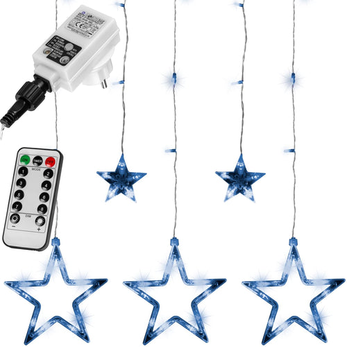 VOLTRONIC LED Lichtervorhang, innen und außen, IP44, Modell- und Farbwahl, 5 Sterne 61 LEDs, warmweiß, Fernbedienung