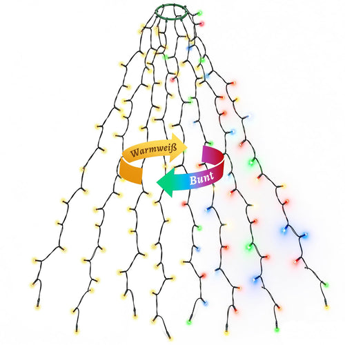 SALCAR Weihnachtsbaum Lichterkette 1,5m 200er LED mit 8 Girlanden, Warmweiß