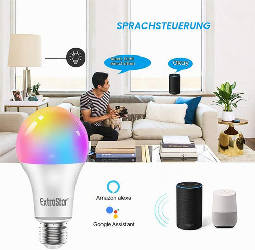 EXTRASTAR LED E27 WLAN-Intelligentes-Birne, 10 W, 1000 LM und 16 Millionen Farben, kompatibel mit Alexa, Google Home 2er-pack