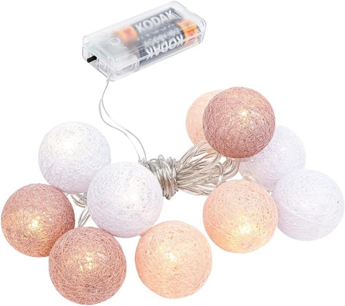 Ideen mit Herz Kugel-Lichterkette mit 10 LEDs | batteriebetrieben | 10 Baumwollkugeln in 3 Farben | Ø35 mm je Kugel | inkl. Timer (weiß, apricot, altrosa)