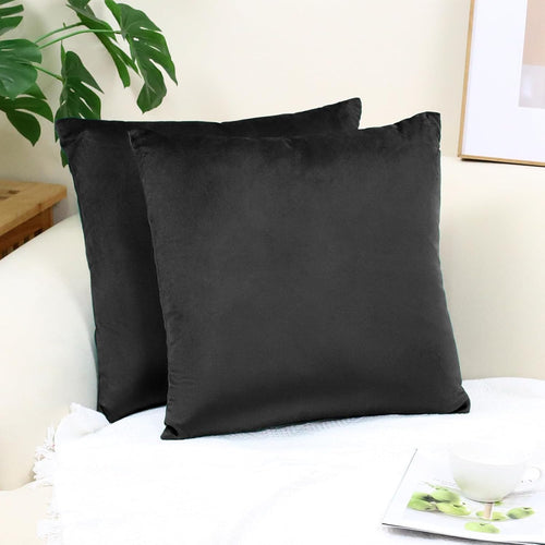 2er Set Samt Kissenbezug, Kissenbezug 45x45 cm, Dekorative Dekokissen, Sofakissen Lendenkissen Wurfkissenbezug mit Verstecktem Reißverschlus, Schwarz