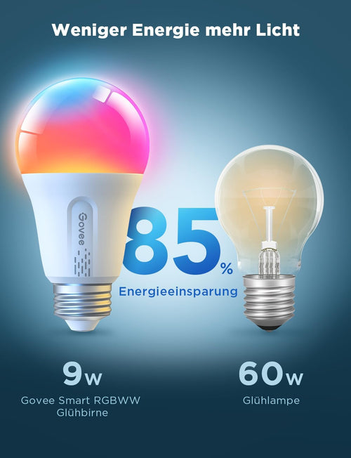 Govee Smart Glühbirne E27, WLAN LED Lampe RGBWW 800lm,dimmbare,2 Stück