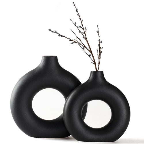 CEMABT Vasen für Pampasgras, handgemachte Vase, getrocknete Blumen, Keramik, Weiß, Handwerkliche Ornamente für die Dekoration des Bürohauses, Vasenset (S, Beige)