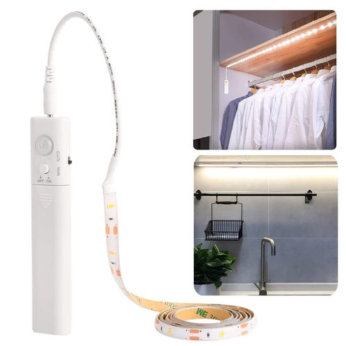 LED Strip mit Bewegungsmelder 1M, LED Schrankbeleuchtung Batteriebetrieben Streifen,Warmweiß 3000K Nachtlicht Stripe für Schrank,Treppe, Bett, Babyzimmer, Küche,Bücherregal