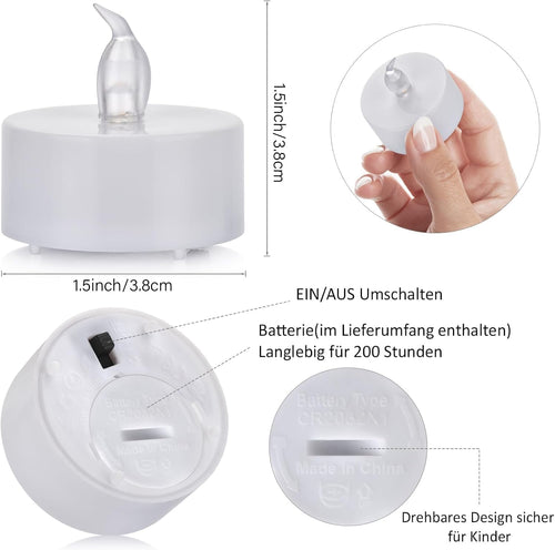 24 Stück LED Teelichter Kerzen, Batteriestart flammenlose realistische hell flackernde elektrische Kerzenlampe, Dose langlebig 200 Stunden Warmweiß, Hochzeiten, Partys ,Festivals,Wohndekoration