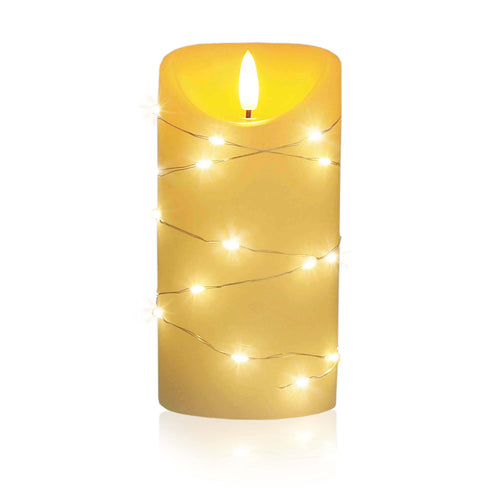LED Universum - LED Kerze Cynthia 10cm, Echtwachskerze umwickelt mit einer LED Lichterkette, cremefarben, warmweißes Licht, 5h Timer, Batteriebetrieben: 2x AA (nicht inklusive) (Cynthia 10 cm)