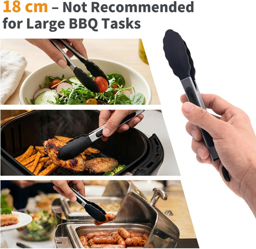 WISYOK 18cm Mini Grillzange, Edelstahl-Silikonspitze, Hitzebeständig