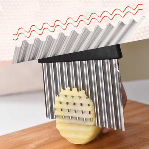 Wellenschneider Riffelmesser aus Edelstahl Pommesschneider Kartoffelschneider Zubehör Edelstahl für Gemüse Pommes Kartoffeln Butter und Obst (Schwarz)