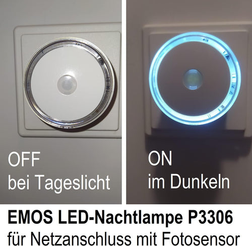 EMOS Nachtlicht Steckdose mit Dämmerungssensor, Orientierungslicht für Kinderzimmer, Treppe, Schlafzimmer, Küche, Flur