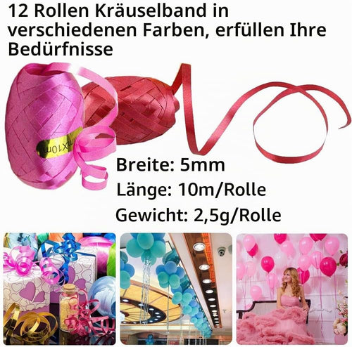 12 Rollen Geschenkband,10 m je Rolle Ringelband Bunt, Curling Ribbon Rolle für Hochzeit Partei Festival Dekoration Handwerk Geschenkverpackung Florist Luftballon