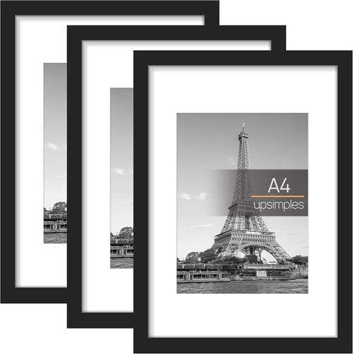 upsimples 3 Pack Bilderrahmen A4, Bilderrahmen Kinderzeichnungen A4,Picture Frame Schwarz für Fotos, Bilder, Poster
