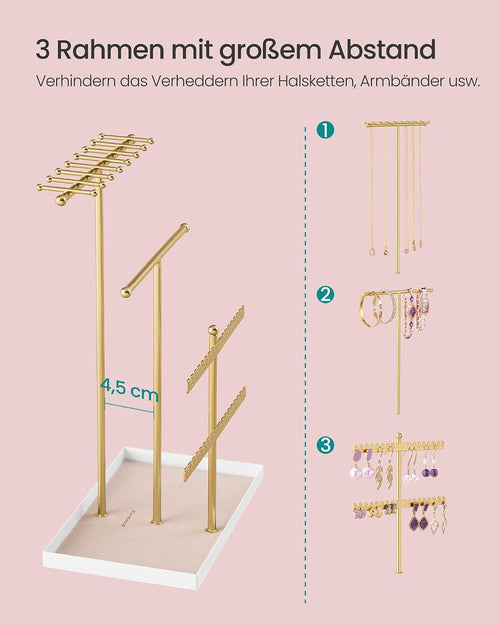 SONGMICS Schmuckständer, Schmuckhalter, Metallrahmen, Schmucktablett Plüsch