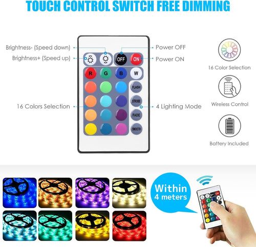 2M USB-LED-Lichtstreifen, DIY-Innendekoration, für TV-Hintergrundbeleuchtung, 16 Farben, 5050 LEDs, Fernbedienung mit 24 Tasten