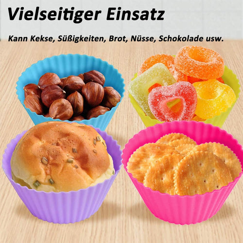 Muffinform Silikon, 12 Stück Antihaft-Backform Silikon,Wiederverwendbare Muffinförmchen, 6 Farben, Verwendung in Kuchen, Pudding, Sahne