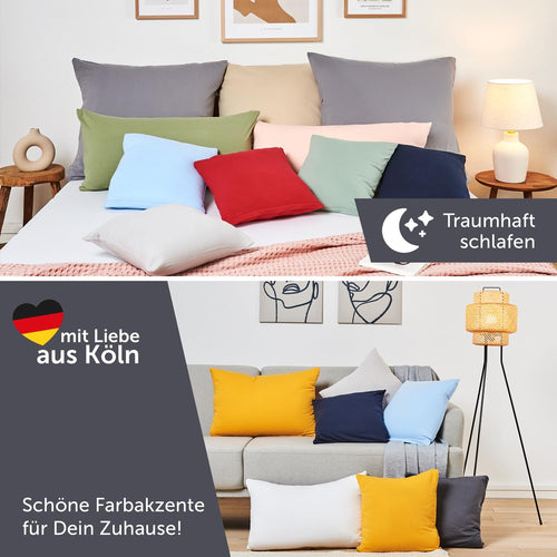 Blumtal Kissenbezug 40x40 cm (2er Set Kissenbezüge) - Grau - 100% Baumwoll-Jersey, Oeko-Tex Zertifiziert, Kissenhülle 40x40 - Jersey Kopfkissenbezug für Kissen 40x40 cm mit Reißverschluss