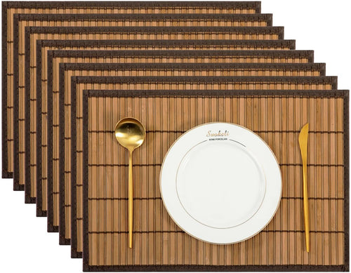 Tischsets Abwaschbare Tischset Bambus Platzset rutschfest, Schmutzabweisend, Wärmeisolierende Tischsets Korrosionsbeständig Platzsets für den Küchentisch 8er-Set (Braun)