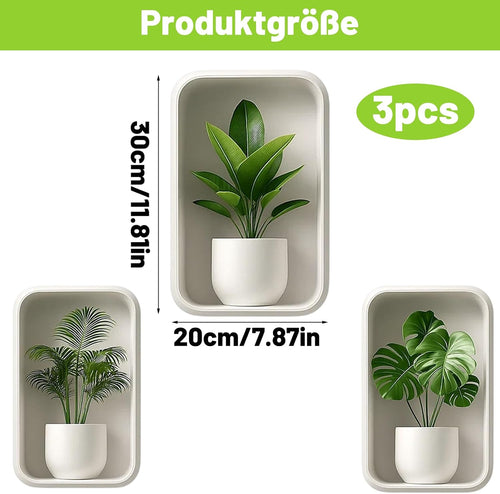 3 Stück Wandaufkleber Pflanzen, 3D Bilder Wandtattoo Wohnzimmer, Selbstklebende Wandsticker mit Blumenmotiv, Wandtattoo Badezimmer für moderne Wanddekoration