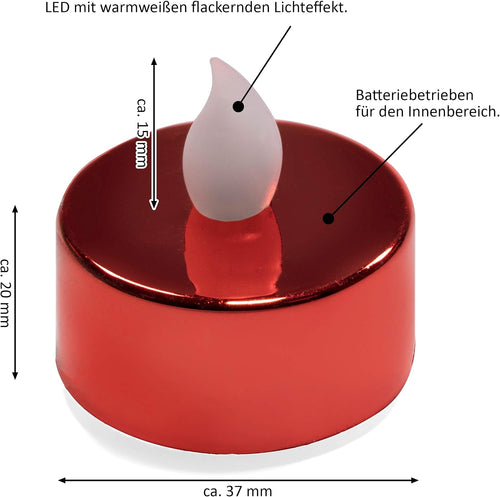 NIPACH 4er Set LED Teelicht Farbe: Rot – Leuchtfarbe: Warm Weiß