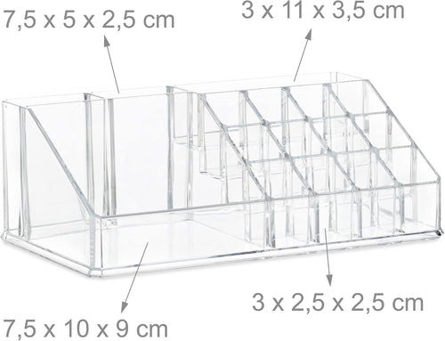 Relaxdays Make Up Organizer Acryl, 2-teilige Schminkaufbewahrung mit Lippenstifthalter und 4 Schubladen, transparent, 19 x 24 x 13.5 cm