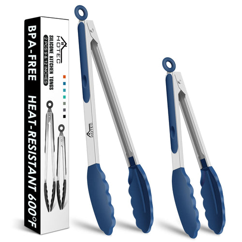 HOTEC Premium-Küchenzange aus Edelstahl, mit Verriegelung, Kochzange mit Silikonspitze, 2er-Set, 22,9 cm und 30,5 cm lange Zangen