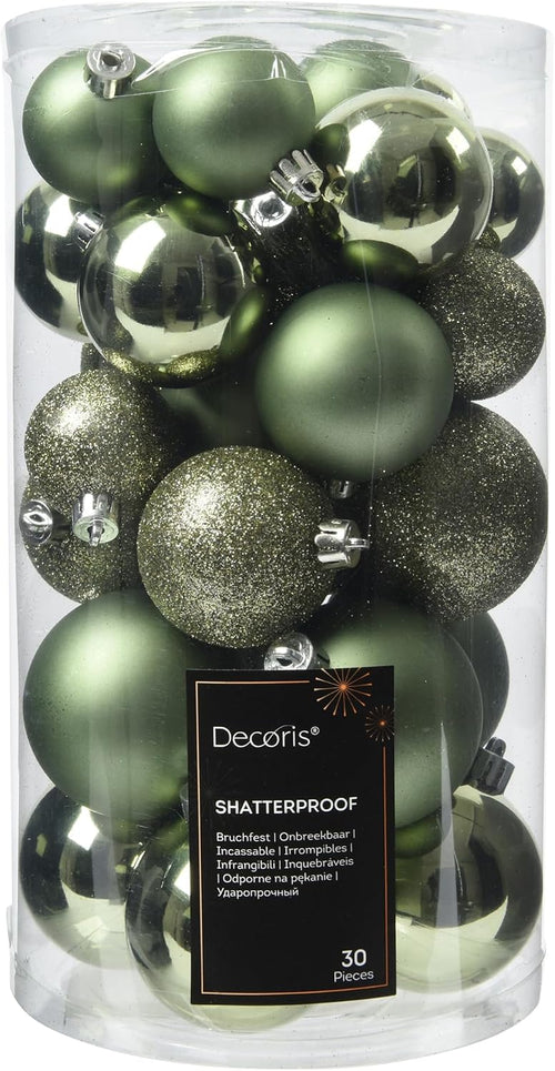 Kaemingk Weihnachtskugeln Kunststoff 4-6cm Mix 30er Set - bruchsichere Christbaumkugeln Weihnachtsbaumkugeln für Weihnachten - Christbaumschmuck & Weihnachtsbaumschmuck - Rosmarin