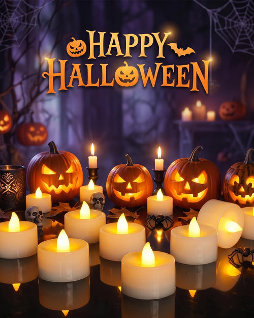 HAZENS LED Teelichter 12 Stück mit flackernder Flamme, batteriebetriebene flammenlose Teelichter Ø 3,6 cm x H 3,5 cm warmweiß, mit CR2032-Batterien Kerzen für Kerzenhalter, Tischdeko, Halloween