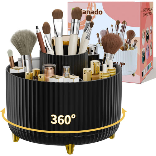 fanado 360 ° drehbarer Make-up-Organizer, Make-up-Pinselhalter, 5 Fächer für Make-up und Hautpflege-Aufbewahrung für Schminktisch, Desktop, Badezimmer (weiß)