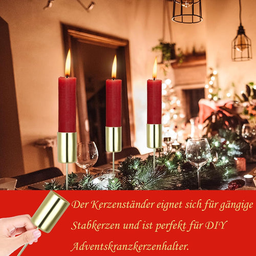 8 STK Ø 2.5cm Adventskranz Kerzenhalter Metall Gold Stabkerzenhalter mit Dorn für DIY Kerzenhalter Adventskranz Deko Weihnachten Kerzenteller
