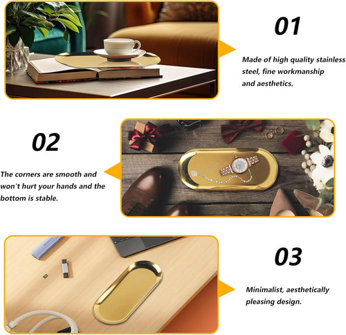 2 STK Tablett Gold, Serviertablett, Goldene Dekotablett,23x9,5 cm