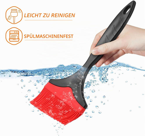 Großer Silikon-Backpinsel – Silikon-Backpinsel zum Grillen, hitzebeständige Pinsel, zum Verteilen von Öl, Butter, Soße zum Kochen, Backen, Grillen, 10 cm, extra breiter Grillpinsel (Rot 2)