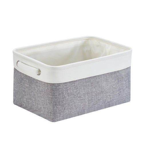 Mangata aufbewahrungsbox Stoff, aufbewahrungskorb, Korb aufbewahrung Stoff mit Griffen für Schrank, Spielzeug, kleiderschrank, Regale, Kleidung (Helles Khaki Weiß, klein)