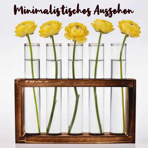 Cieex Kleine Vintage Blumenvase Mit Ständer Holz Modern Glas Reagenzgläser