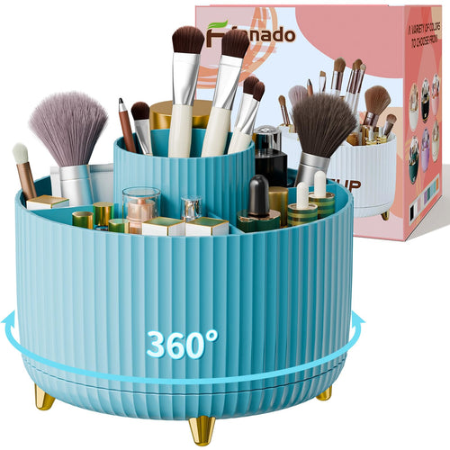 fanado 360 ° drehbarer Make-up-Organizer, Make-up-Pinselhalter, 5 Fächer für Make-up und Hautpflege-Aufbewahrung für Schminktisch, Desktop, Badezimmer (weiß)