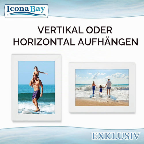 Icona Bay 13 x 18 cm Weißer Bilderrahmen, stabiler Bilderrahmen aus Holzverbundwerkstoff 13 x 18, elegantes Design, Tischplatte oder Wandhalterung, exklusive Kollektion