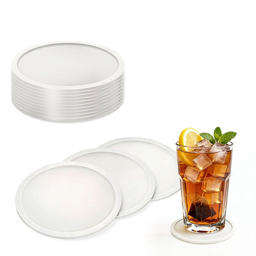 HELI MIAO Untersetzer Gläser Silikon mit Halter,rutschfest Glasuntersetzer mit Hohem Rand für Auslaufschutz,Hitzebeständig Tassenuntersetzer für Couchtisch,Esstisch&Bar,10Stück mit Halter Schwarz