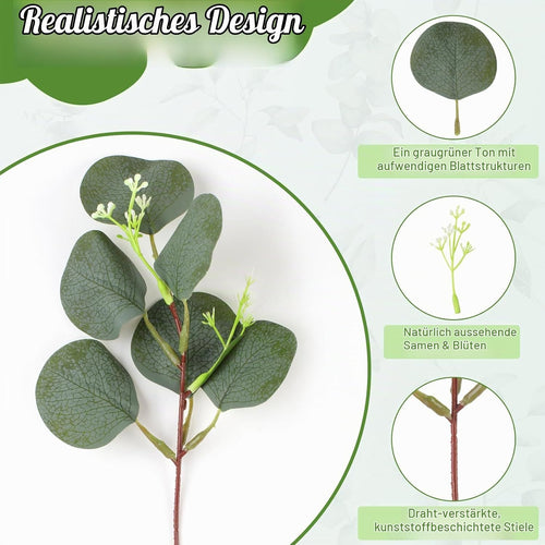12 Stück Künstliche Eukalyptus Pflanzen mit Beeren & Blütenständen