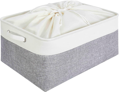 Mangata aufbewahrungsbox Stoff, aufbewahrungskorb, Korb aufbewahrung Stoff mit Griffen für Schrank, Spielzeug, kleiderschrank, Regale, Kleidung (Helles Khaki Weiß, klein)