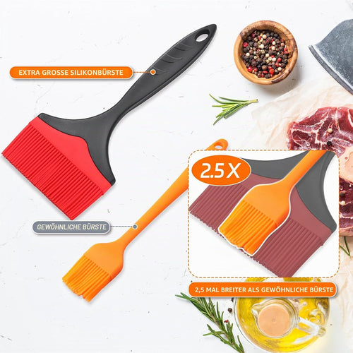 Großer Silikon-Backpinsel – Silikon-Backpinsel zum Grillen, hitzebeständige Pinsel, zum Verteilen von Öl, Butter, Soße zum Kochen, Backen, Grillen, 10 cm, extra breiter Grillpinsel (Rot 2)