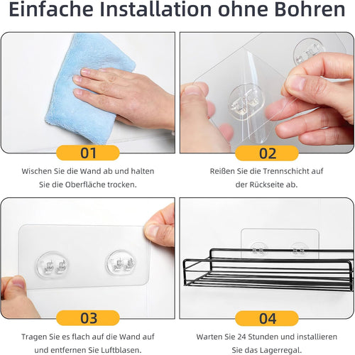 Dreamark Dusch-Klebehaken Ohne Bohren, 12 Stück Starke Transparente Klebehaken Wasserdicht für Duschregal, Seifenhalter, Badregal & Eckregal in der Küche- Keine Löcher für Küche & Bad