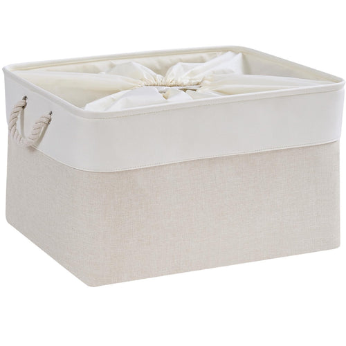 Mangata Aufbewahrungsbox Stoff,Klein Waschbare Aufbewahrungskorb, Korbe in Würfel für Schrank Regal und Kleidung(Hellbeige/Weiß, S, 1 Set)