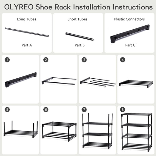 OLYREO Schuhregal mit 2 Ebenen, Schuhregale Schmal Platzsparend Metall