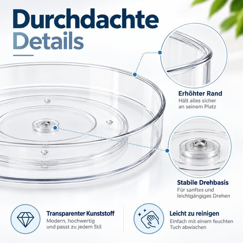 ERBO Drehteller Organizer, Küchen Kühlschrank Organizer, 360° Kühlschrank Drehplatte Gewürzhalter, Drehbarer Organizer für Küche Speisekammer Schrank Dresser (23cm Durchmesser)