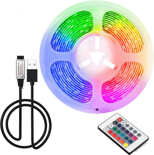 2M USB-LED-Lichtstreifen, DIY-Innendekoration, für TV-Hintergrundbeleuchtung, 16 Farben, 5050 LEDs, Fernbedienung mit 24 Tasten