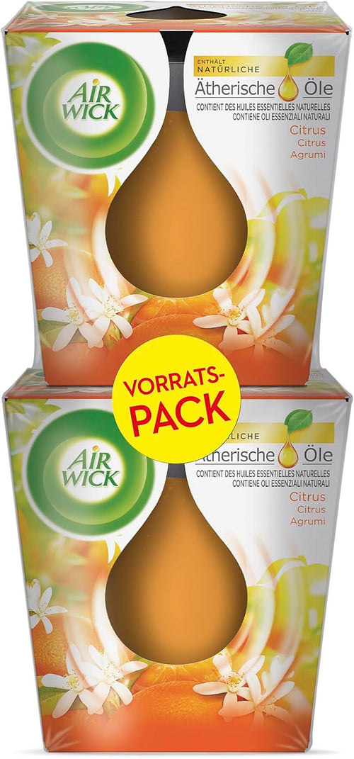Air Wick Wohlfühl-Duftkerze DUO im Glas – Duft: Citrus – Enthält natürliche ätherische Öle – 2 x Duftkerzenset