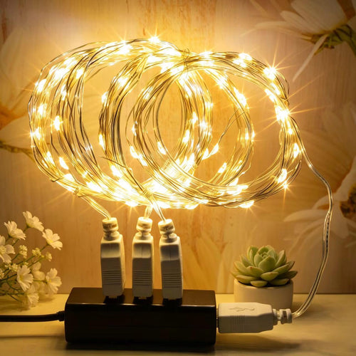 2 Stück LED Lichterkette, 20LED 2M / 6.6Ft USB lichterkette außen/innen Wasserdichte für Schlafzimmer, Hof, Hochzeit, Weihnachten, DIY etc (Warmweiß)